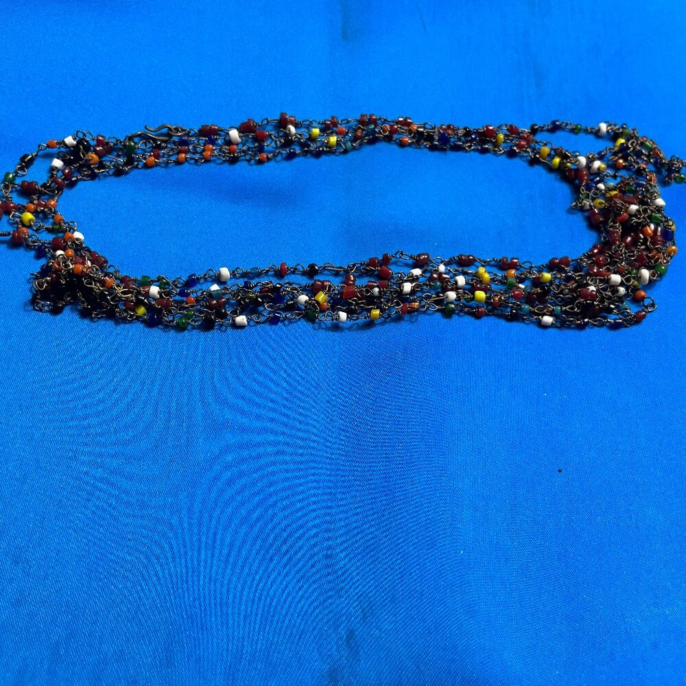 Multi-strand beaded chain necklace